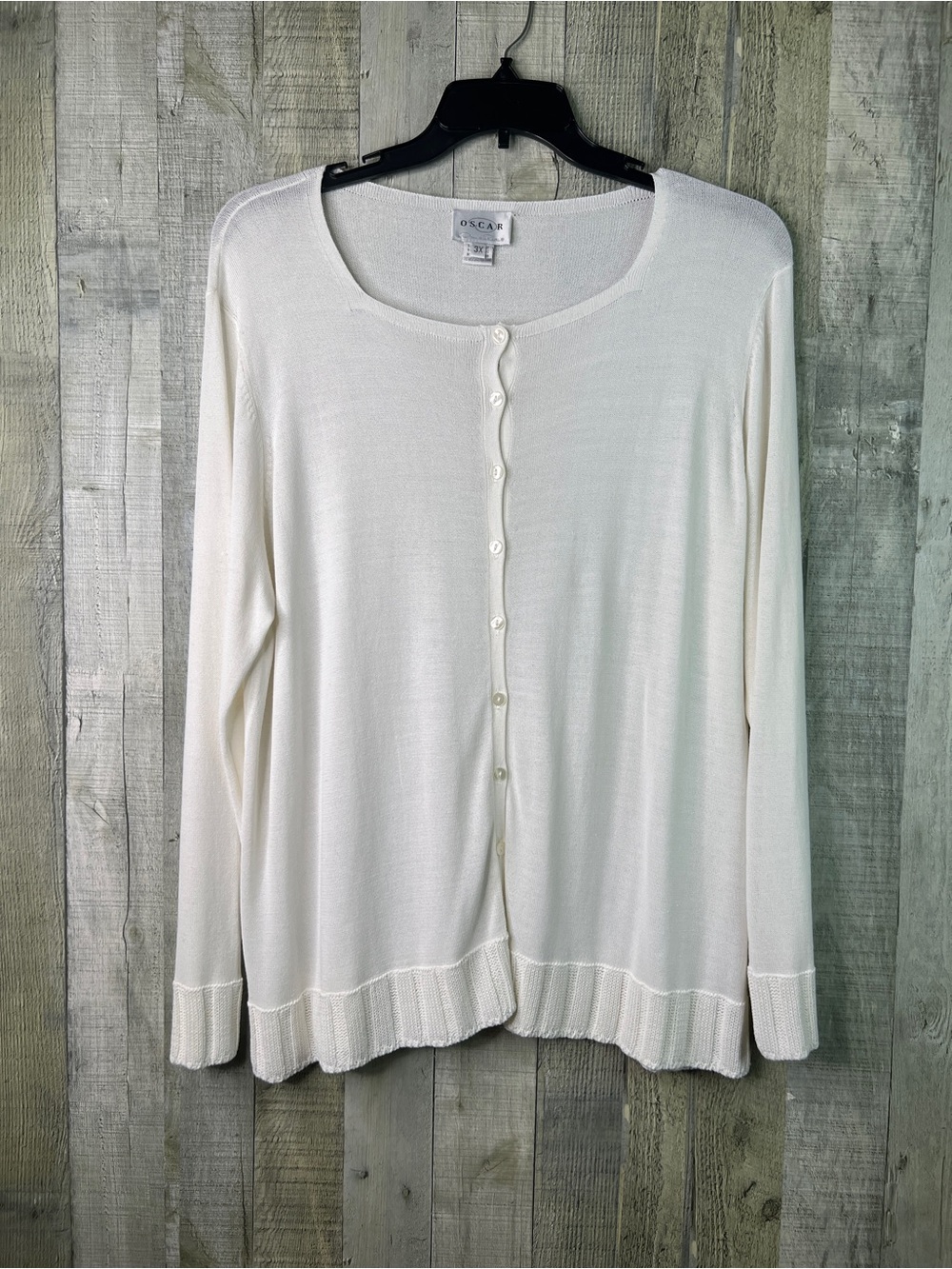Oscar de la Renta Size 3X Cream/Off White Lightweight Thin Button Front Sweater